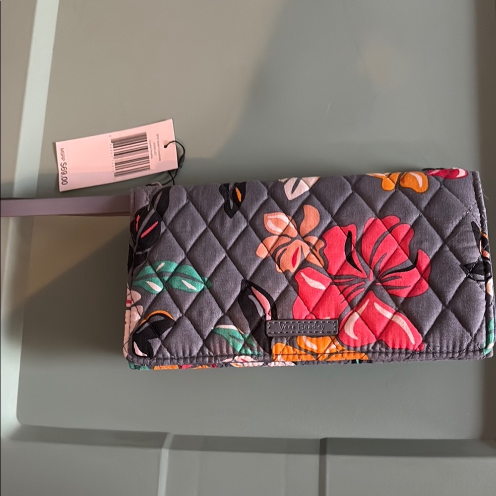 Vera Bradley Gray Quilted Wallet with Floral Design